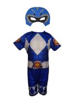 Fantasia Roupa Infantil Power Rangers Azul Com Máscara