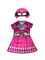 Fantasia Roupa Infantil Power Rangers Rosa Com Máscara