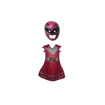 Fantasia Roupa Power Rangers Rosa C/ Máscara E.v.a. 3d