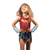 Fantasia Roupa Vestido Infantil Mulher Maravilha Dc Luxo Original Com Acessórios Liga da Justiça