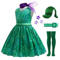 Fantasia RuuyiiCoco Girls Green Disgust Cosplay de 5-6 anos com peruca Fantasia RuuyiiCoco Girls Green Disgust Cosplay de 5-6 anos com peruca