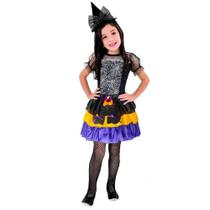 Fantasia Saia De Bruxa Halloween Com Babados Laço E Botinhas Decorativas