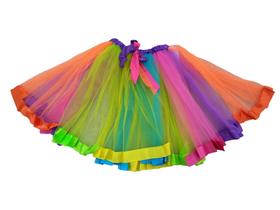 Fantasia Saia Tutu Tule Colorida Unicórnio Com Fita Adulto