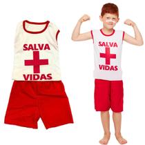 Fantasia Salva Vidas Infantil Masculina Conjunto Camisa e Bermuda Fantasias Para Menino Criança