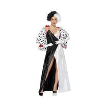 Fantasia Sexy De Cruella De Vil Para Mulheres Com Capa De Pelúcia E Vestido Com Suspensórios Fantasia Sexy De Cruella De Vil Para Mulheres Com Capa De Pelúcia E Vestido Com Suspensórios