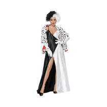 Fantasia Sexy De Cruella De Vil Para Mulheres Com Capa De Pelúcia E Vestido Com Suspensórios Fantasia Sexy De Cruella De Vil Para Mulheres Com Capa De Pelúcia E Vestido Com Suspensórios
