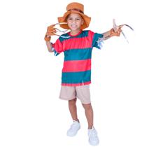 Fantasia shorts bege com camiseta listrada muvilê