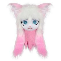 Fantasia SMILETERNITY Animal Head Cat Fursuit Máscara cortada rosa e branca Fantasia SMILETERNITY Animal Head Cat Fursuit Máscara cortada rosa e branca