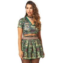Fantasia Soldada Feminina Militar Carnaval c/ Cropped e Saia Fantasia Soldada Feminina Militar Carnaval c/ Cropped e Saia