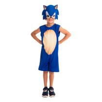 Fantasia Sonic Infantil Macacão Curto Máscara Original Sega