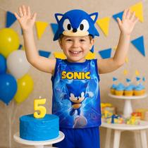 Fantasia Sonic Infantil Menino Tamanho M 3 a 5 Anos com Máscara Roupa Azul Festa Aniversário Carnaval Cosplay Personagem Infantil