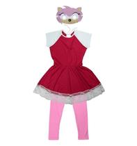 Fantasia Sonic Rosa Infantil Vestido Amy Rose Com Máscara Fantasia Sonic Rosa Infantil Vestido Amy Rose Com Máscara