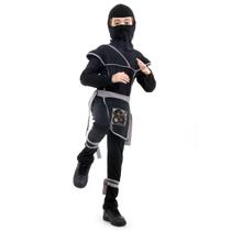 Fantasia Sulamericana Ninja Preto/Cinza Tamanho M 6 A 8 Anos