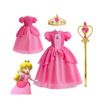 Fantasia Super Brothers Peach para meninas, vestido de princesa
