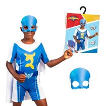 Fantasia Super Foca Azul Infantil Aventureiros Luccas Neto Com Máscara e Capa