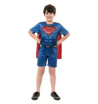 Fantasia Super Homem Infantil Batman vs Superman Curto Com Músculo e Capa