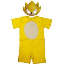 Fantasia Super Sonic Infantil Curta Amarelo Com Máscara Fantasia Super Sonic Infantil Curta Amarelo Com Máscara