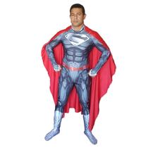 Fantasia Superman Silver Black Cosplay Adulto Bodysuit Elastano TS Rock Heroes
