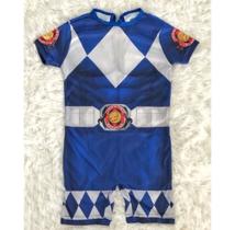 Fantasia Temática Power Ranger Azul Infantil Masculina Heróis Barato Menino