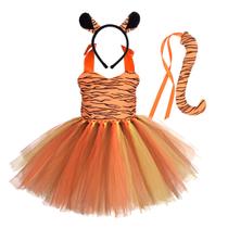 Fantasia Tiger Tutu Dress Animals Cosplay com bandana para criança