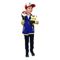 Fantasia Treinador Ash Anime Cosplay Infantil Kit Completo 4 Itens Fantasia Treinador Ash Anime Cosplay Infantil Kit Completo 4 Itens