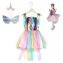 Fantasia Unicórnio Infantil Asa Metalizada E Tiara Meninas Colorida