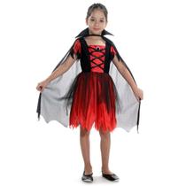 Fantasia Vampira Vermelha Vestido Infantil com Capa - Halloween