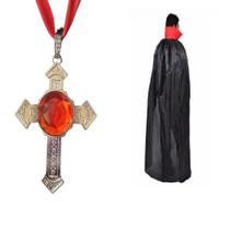 Fantasia Vampiro Drácula Capa com gola + Colar de Cruz