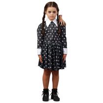 Fantasia Vandinha Vestido Estampado Infantil - Familia Addams - Halloween Fantasia Vandinha Vestido Estampado Infantil - Familia Addams - Halloween