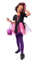 Fantasia Vestido Bruxinha Feiticeira Infantil Halloween Dia das Bruxas Carnaval Festa Noite do Terror Carnaval