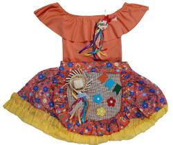 Fantasia vestido caipira festa junina infantil 3 peças