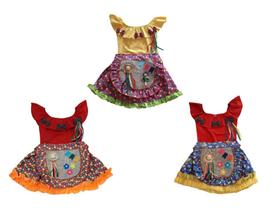 Fantasia vestido caipira laços festa junina infantil 3 peças Fantasia vestido caipira laços festa junina infantil 3 peças