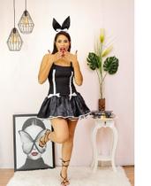 Fantasia Vestido Coelha Páscoa Adulto Preta Coelhinha Carnaval Halloween Terror Zumbi