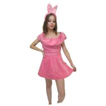 Fantasia Vestido Coelhinha da Páscoa Coelha Rosa Adulto Pelúcia Feminina Carnaval Halloween Zumbi Terror