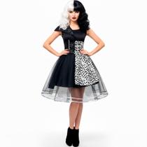 Fantasia Vestido Cruella Adulta 101 Dalmatas de Halloween Fantasia Vestido Cruella Adulta 101 Dalmatas de Halloween