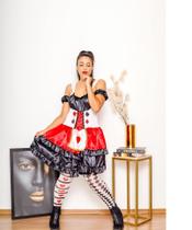 Fantasia Vestido Dama Rainha de Copas Luxo Adulto Carnaval Fantasia Vestido Dama Rainha de Copas Luxo Adulto Carnaval