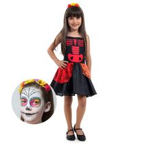 Fantasia Vestido Esqueleto Mexicana Infantil - Dia das Bruxas