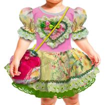 Fantasia Vestido Festa Junina Para Bebê Menina Com Bolsinha