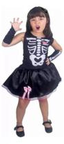 Fantasia Vestido Hallowen Esqueletinha + Acessórios
