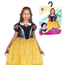 Fantasia Vestido Infantil Branca De Neve Luxo Roupa Princesa Disney Original Carnaval Festa