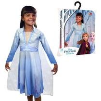 Fantasia Vestido Infantil Elsa Frozen 2 De Luxo Disney Original Com Capa Menina Carnaval Festa