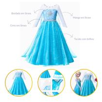 Fantasia Vestido Infantil Elsa Frozen Com Manga+ Strass