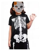 Fantasia Vestido Infantil Esqueleto Caveirinha Com Máscara