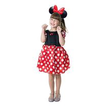 Fantasia Vestido Infantil Minnie Com Tiara