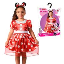 Fantasia Vestido Infantil Minnie Mouse Disney Luxo Com Tiara Orelhinhas Original Menina Mickey Mouse
