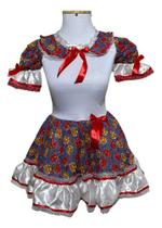 Fantasia Vestido Junina Caipira Luxo Adulto Florzinha