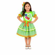 Fantasia Vestido Junino Infantil - Xadrez Verde - M