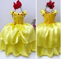 Fantasia Vestido Luxo Infantil Princesa Bela C/ Tiara