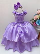 Fantasia Vestido Luxo Infantil Princesa Sofia / Rapunzel C/ Tiara - Kids