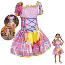 Fantasia Vestido para Festa Junina Infantil Fashion Fitas Quadrilha Fantasia Vestido para Festa Junina Infantil Fashion Fitas Quadrilha